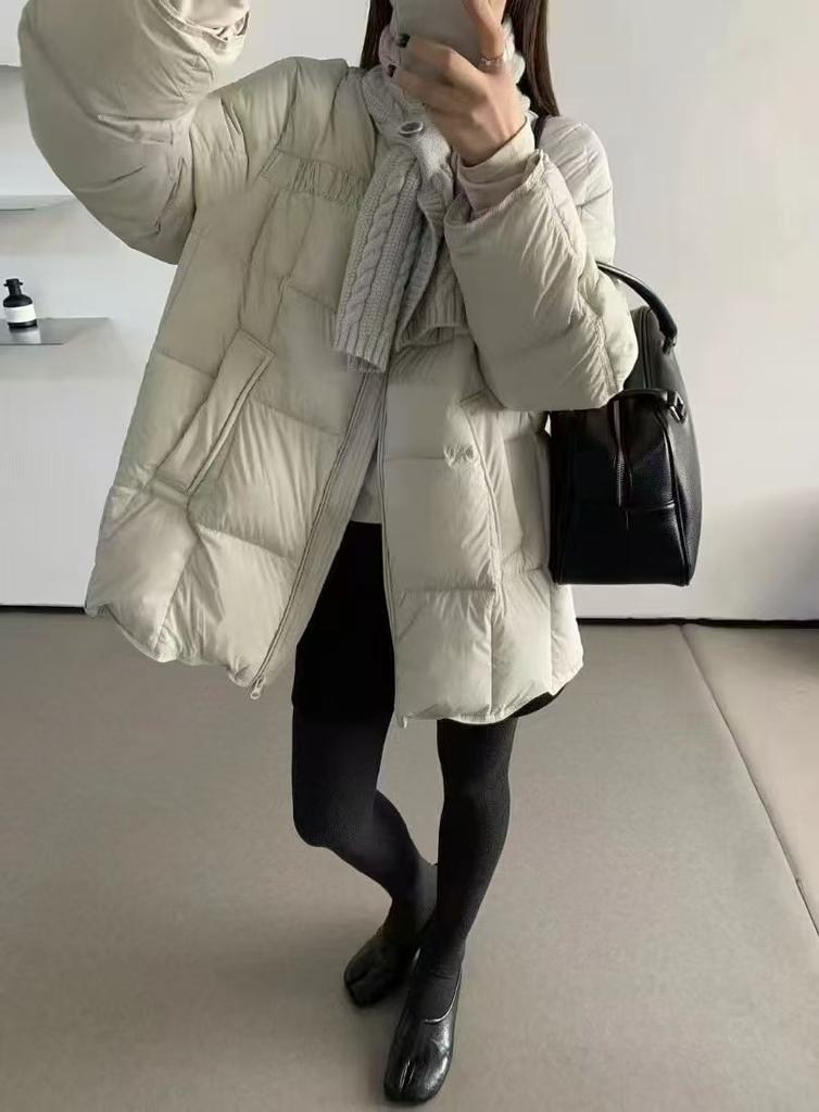Yuyan scarf puff thickened warm medium and long down jacket women's winter new white duck down bread jacket
