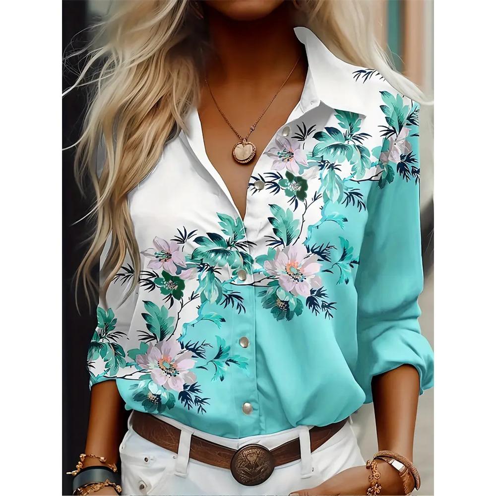 2024 Elegant Black Striped Printed Long-sleeved Shirt For Women Fashion Lapel Button-down Shirt Temperament Office Cardigan