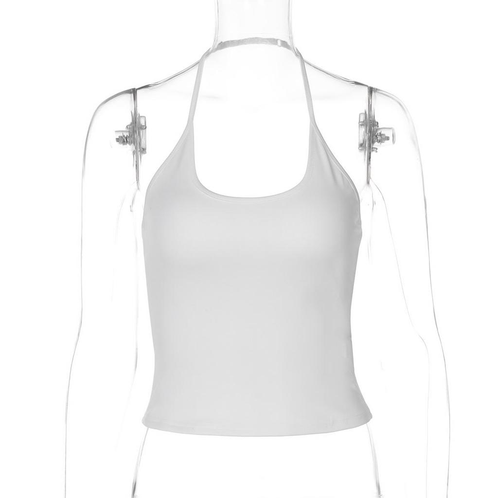 2025 Summer European & American Style Women's Sexy Backless Slimming Halter Crop Top