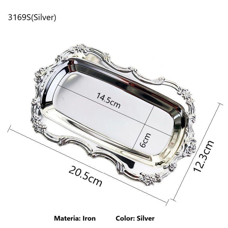 Vintage Embossed Metal Iron Tray Serving Platter Dessert Plate Jewelry Storage Organizer Snack Tray for Dining Table Decor