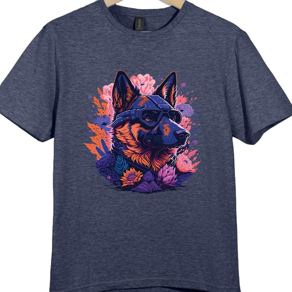GerUnisex Shepherd Graphic T Shirt Dog with Goggles Colorful Art Design Tee