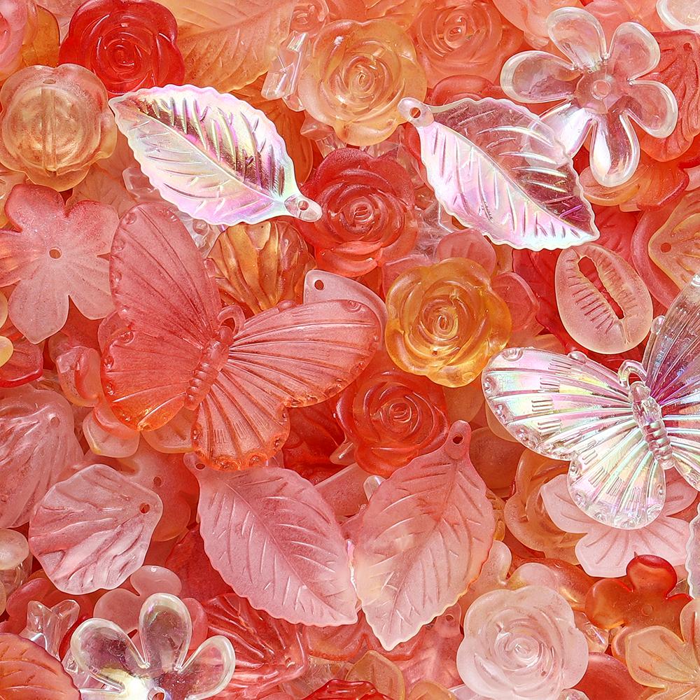 20g/Lotto Perline Miste Foglie Fiori Farfalla Perline Distanziatrici Acriliche per Creazione Gioielli Braccialetti Fai da Te Accessori Forniture