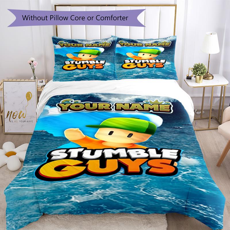 Stumble Guys Customizable Name Bed CoverBed Suitable for Decorate room Machine Washable Home Decor Wedding Party GiftLuxury Gift for Birthday,