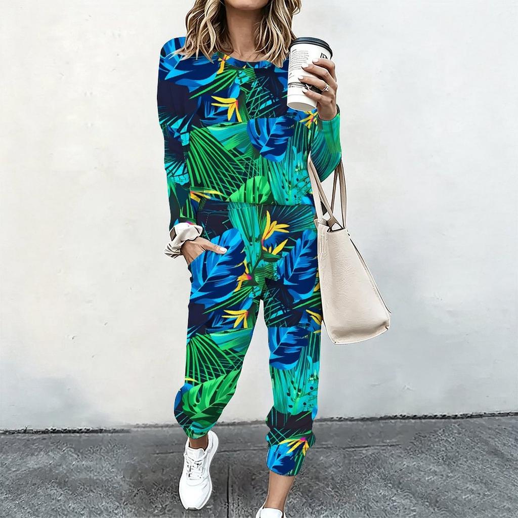 Women Crew Neck Long Sleeve Top And Straight Trousers Two Piece Comfortable Daily Matching Outfit