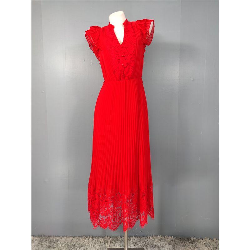 

Внешняя торговля LR Home Европейский и американский стиль Маленькая роскошь Элегантное плиссированное платье с плиссировкой и кружевной вышивкой Эластичная талия Большой подол Длинное платье Red (Sleeveless Model Without Belt) M(10)