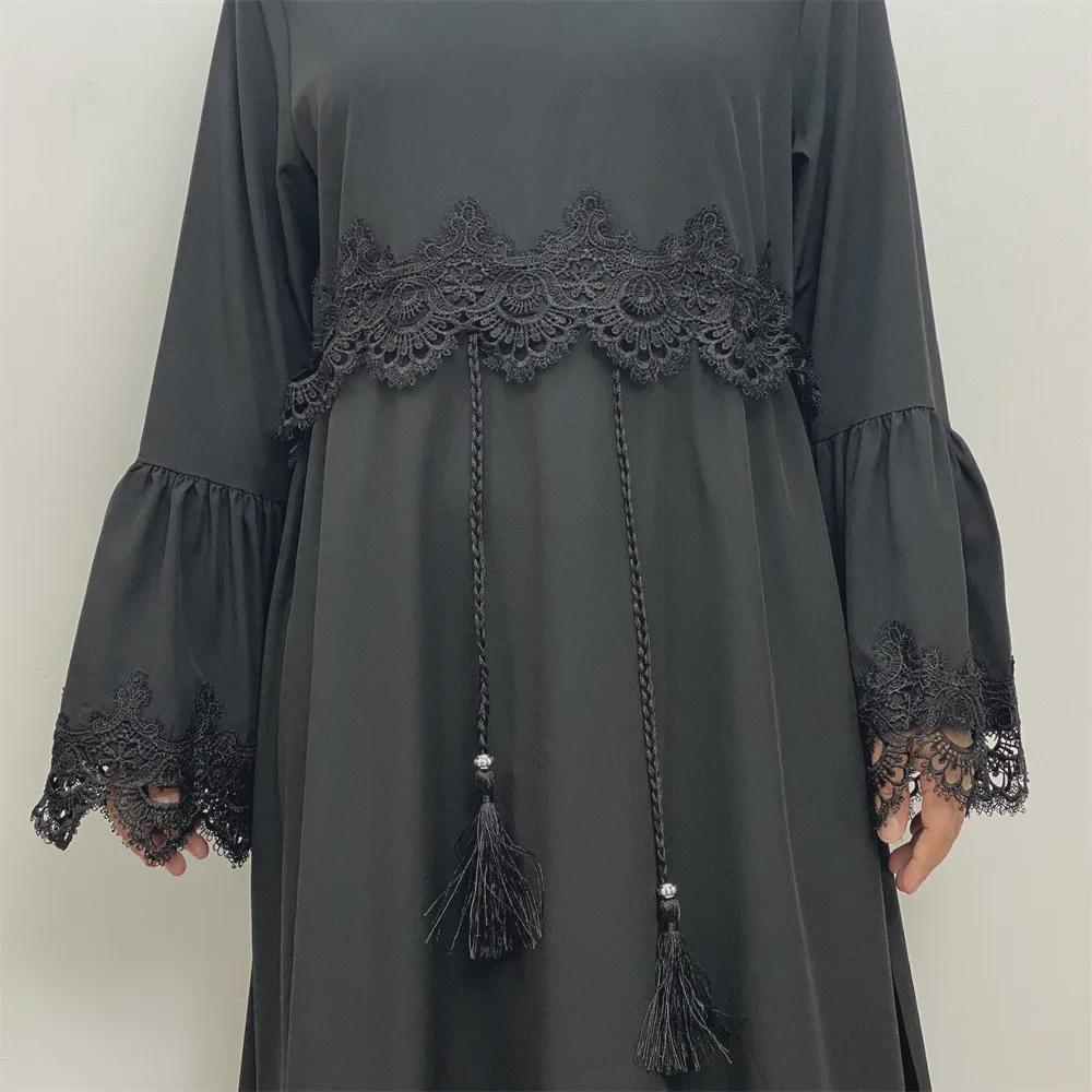 Women's Muslim Lace Stitching Dress - Middle Eastern Fashion