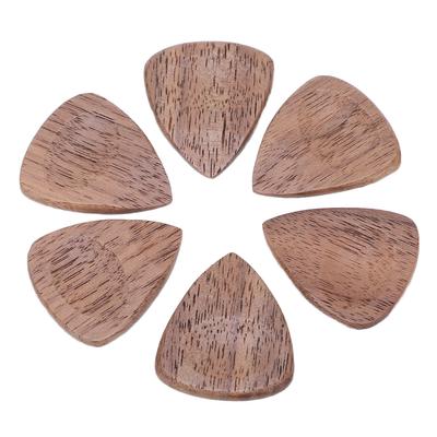 6 Pièces Plectres de Guitare en Bois Pouce Fendu Ukulélé Bas Éclats Accessoires d'Instruments de Musique Noir