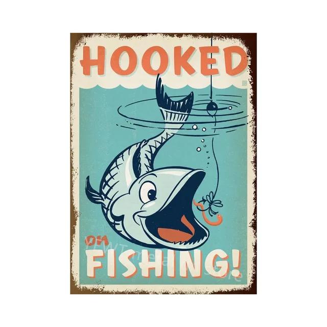 Vintage Fishing Rules Metal Tin Sign  Retro Wall Decor Plate for Farmhouse Cabin or Man Cave  Rustic Fishing Poster Plaque an