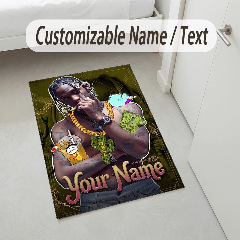 Personalized Crystal Velvet Carpet,Travis Scott Custom Printed Name, Plush Area Rug For Home Indoor Decor