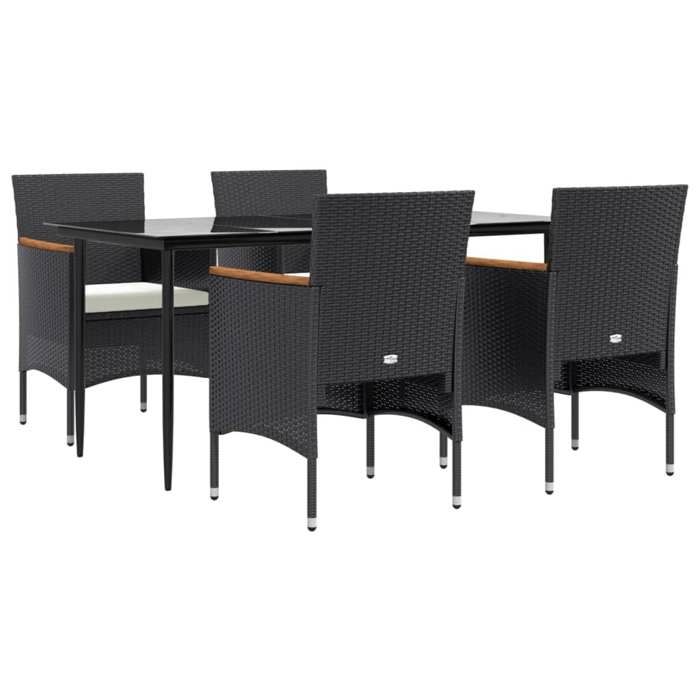 VidaXL Ensemble à manger de jardin avec coussins 5 pcs Noir, ensemble de salle à manger d'extérieur, table et chaise de 3156640