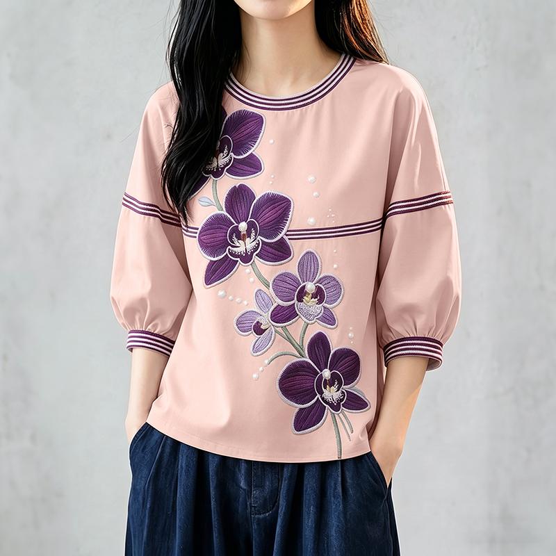 ZANZEA Women Casual Round Neck Floral Print Loose 3/4 Sleeve Blouse