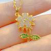Classic and Charming Micro-embellished Sunflower Necklace, Fashionable and Luxurious, Stainless Steel Clavicle Chain