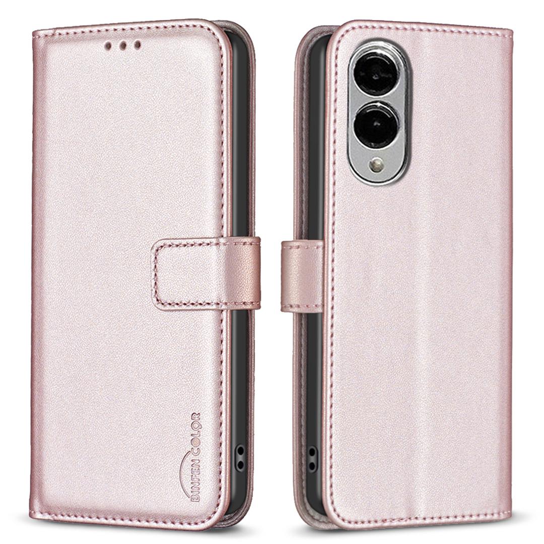 

BINFEN COLOR BF17 For Samsung Galaxy S25 Edge Case Wallet Folio Flip Leather Cover Rose Gold