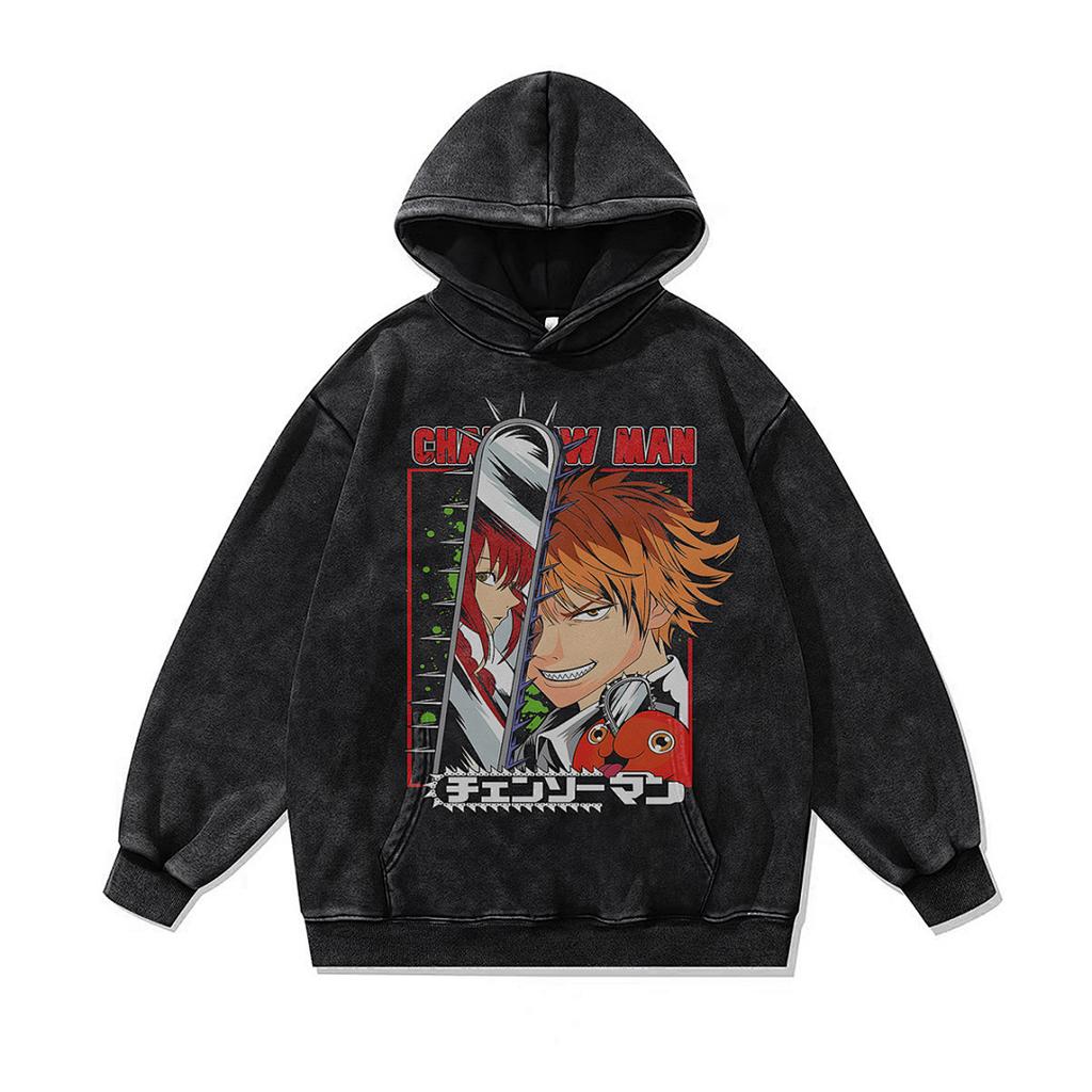 Niche Trend Cartoon Digital Direct Injection Printing Hoodie 430G Heavy Cotton Washed Sweater Men And Women Tide