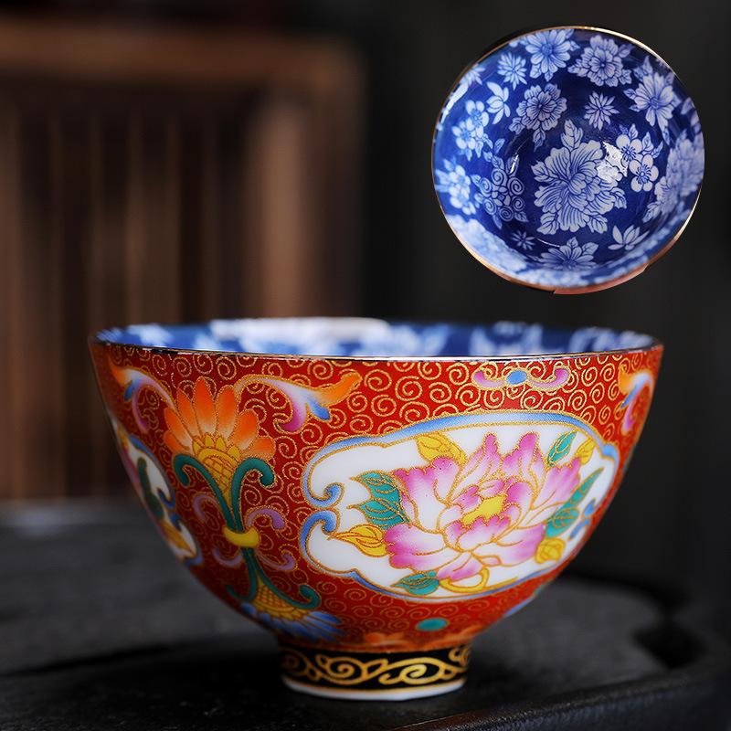 Ceramic Enamel Color Tasting Single Blue and White Douli Japanese Style Filigree Tea Bowl Kung Fu Master Cup Gift Bo