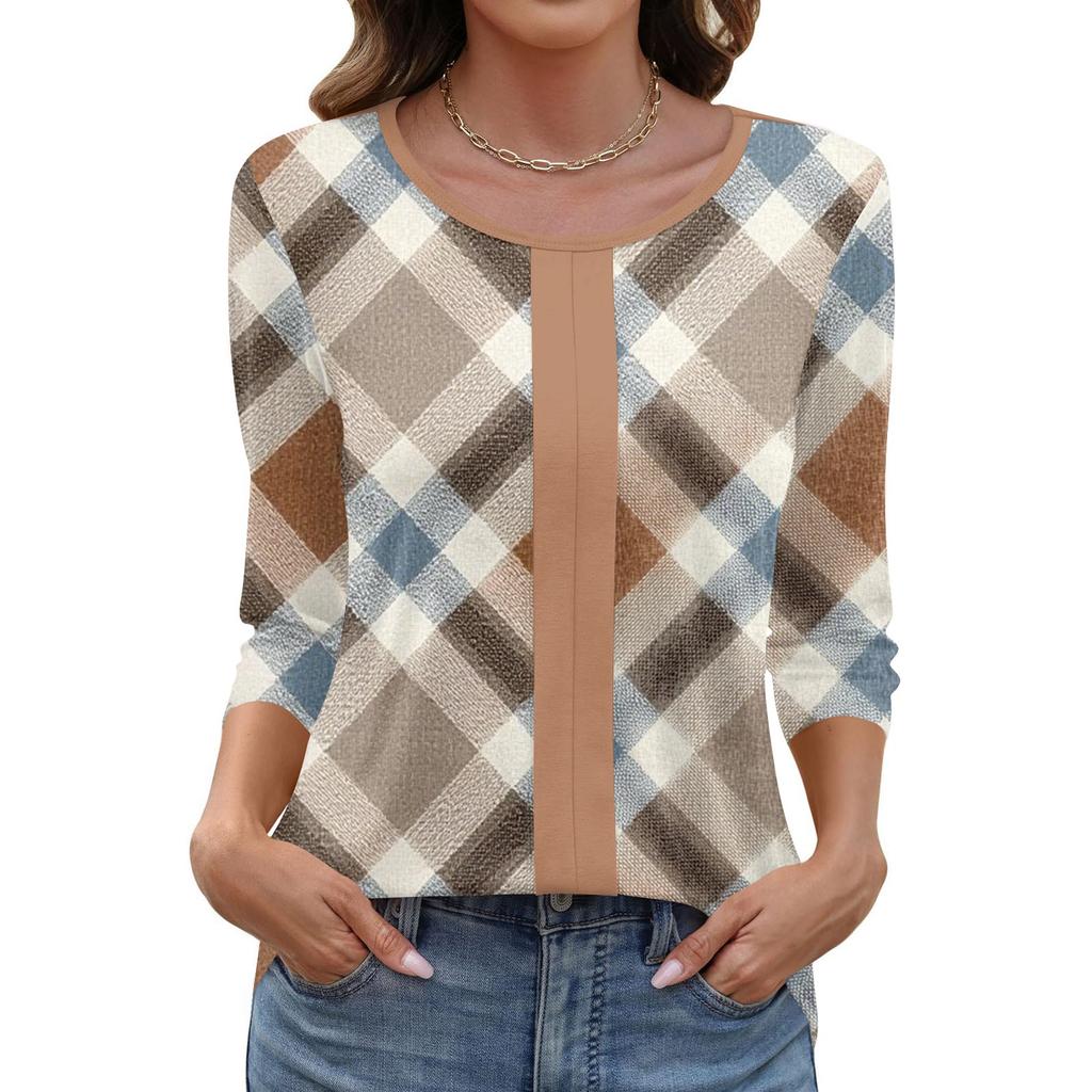 Top elegant pentru femei, casual, cu mânecă trei sferturi, cu guler imprimat, pulover