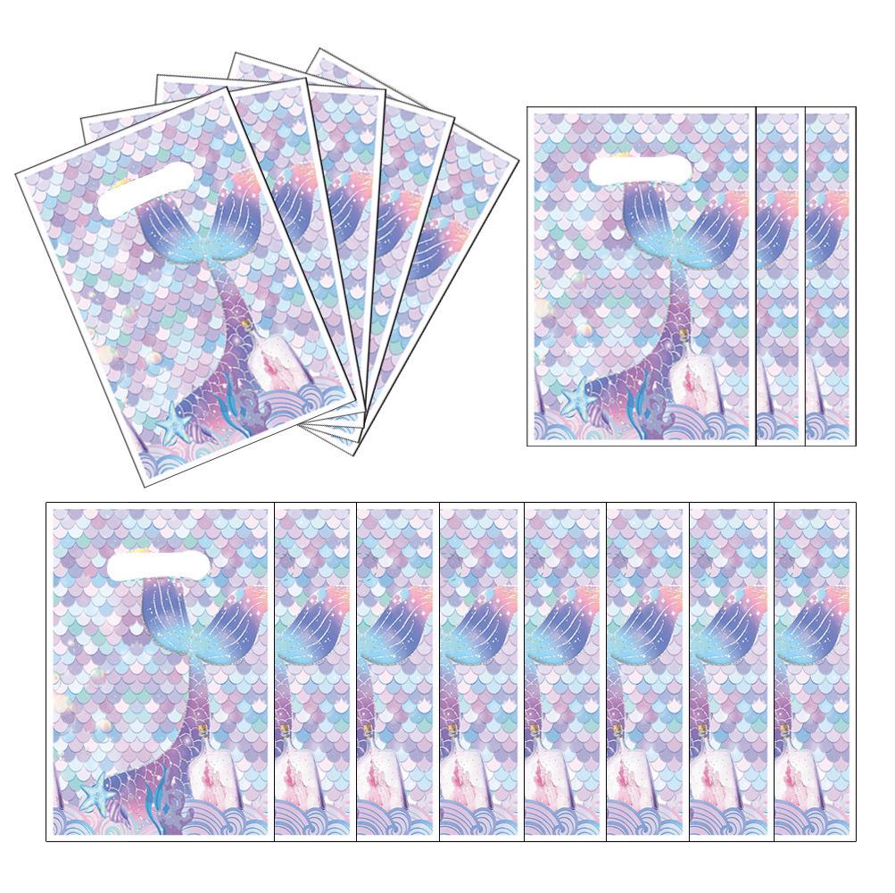Mermaid Theme Party Supplies: Colorful Fish Scale Napkins, Plates, Cups, Flags, and Swirl Decorations