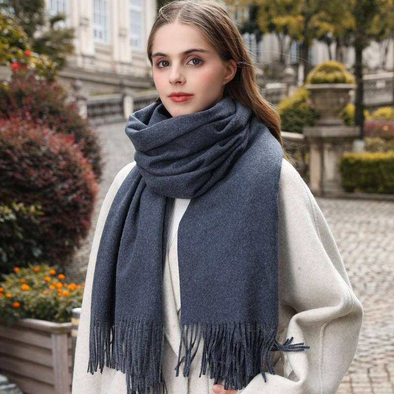 Womens Wool Blend Scarf Winter Warm Shawl Soft Solid Color Knit Wrap With Fringe Korean Style