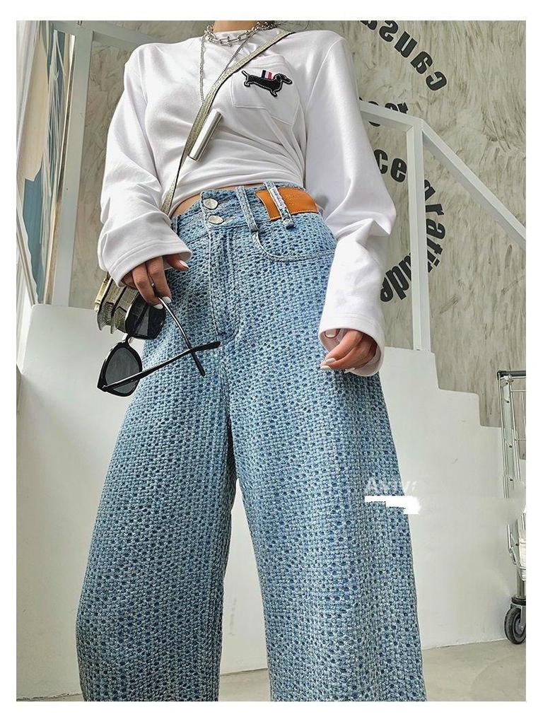 Women's High-Waist Breathable Wide-Leg Jeans - Autumn Slim Fit