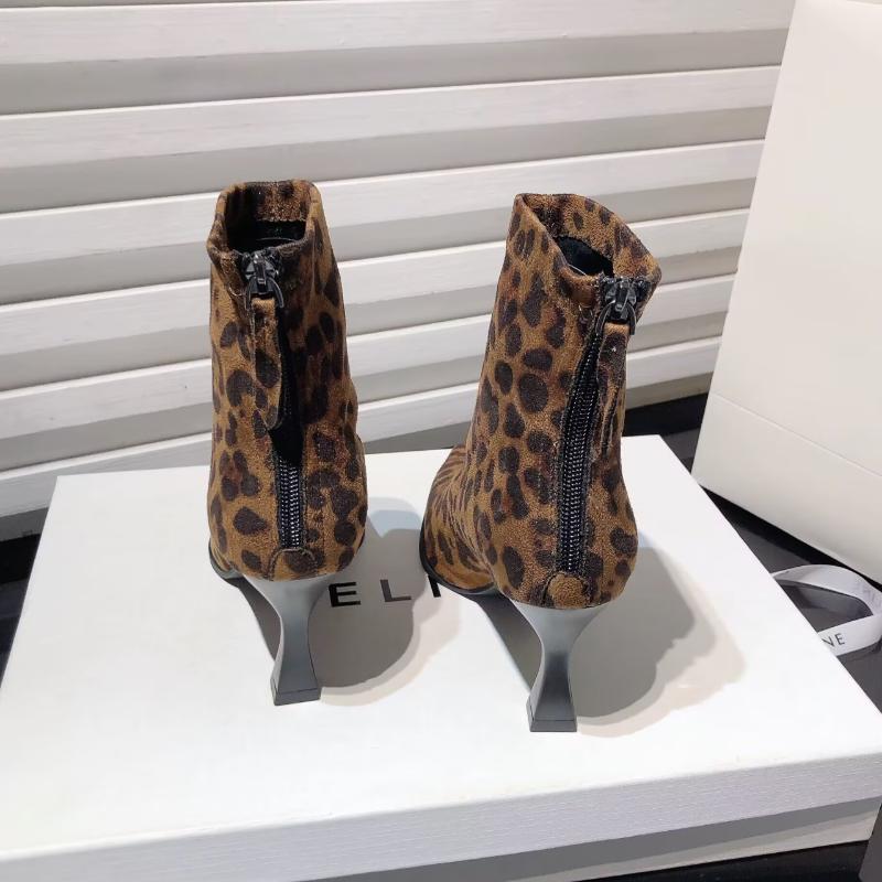 Fashion High Heels Ankle Boots Women Leopard Pointed Toe Shoes Winter New 2024 Trend Chelsea Snow Botas Pumps Fashion Sexy Zapatos Mujer