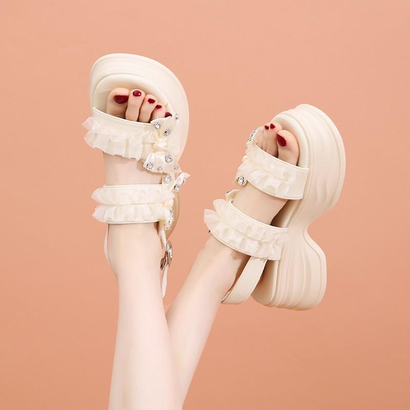 Summer High Platform Women Sandals Buckle 10CM Wedges Bling Shoes 2025 Outside Chunky Sandals Beach Casual Slides Woman