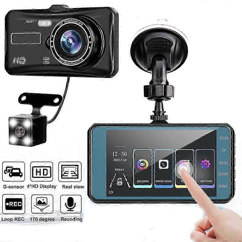 Tela sensível ao toque 4 polegadas gravador de condução HD lente dupla 1080P com WIFI imagem de ré APP móvel Internet