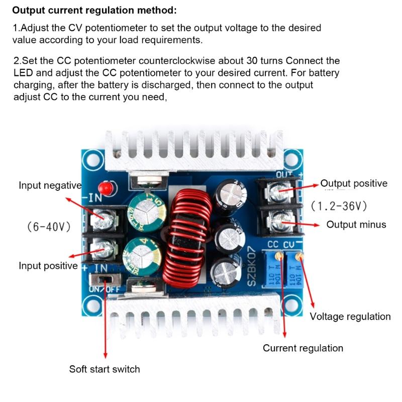 20A 300W Adjustable Steps Down Converter Voltages Steps Down Current Source Module  6-40V to 1.2-36V Voltages Regulator