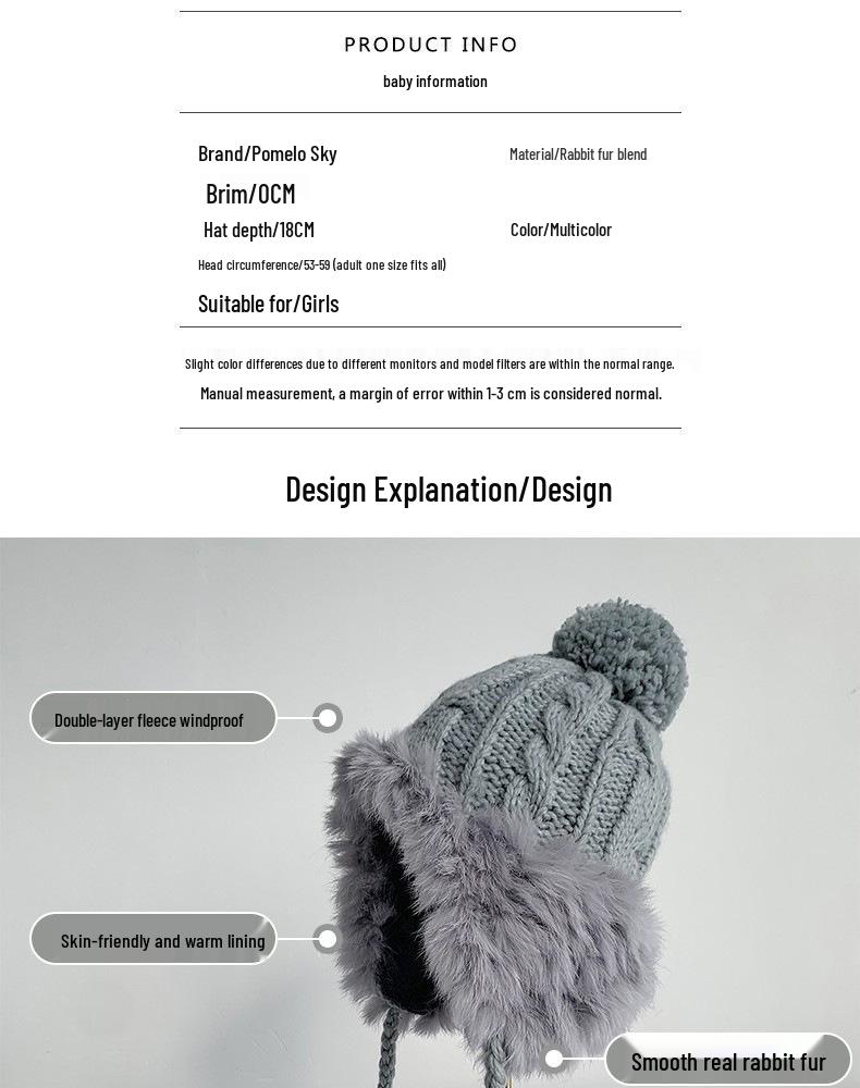 Women's Korean Style Cute Pom-Pom Earflap Hat - Autumn/Winter Warm Woolen Rabbit Fur Knit