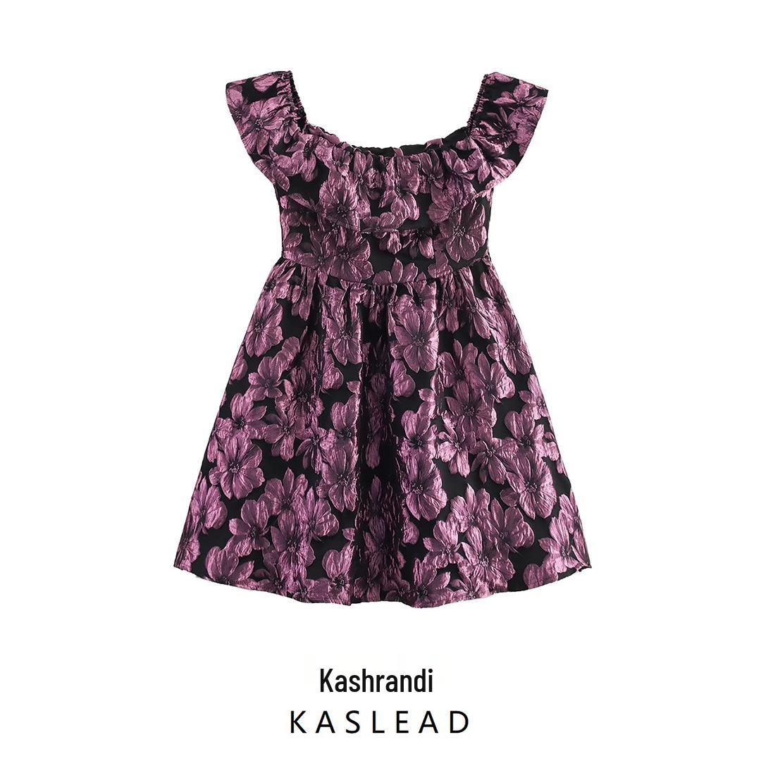 

Spring 2025 Women s Off-Shoulder Jacquard A-Line Dress - European & American Style L