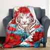 1pc Tiger Red Flowers Soft & Warm Polyester Knit Blanket, Digital Printed, All-Season Throw for Napping, Traveling, Sofa Yy250906001