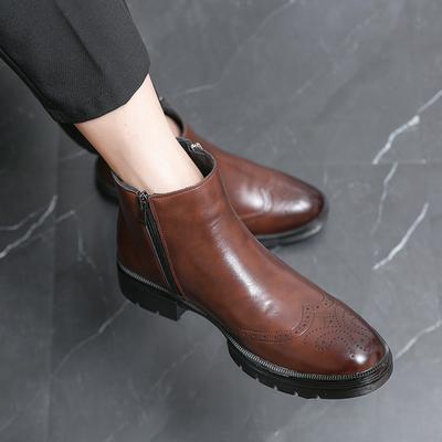 Side Zipper Men's Ankle Boots 2024 New Arrival for Men Pointed Toe  Shoes for Men Leather Male Brogue Low Top Shoes