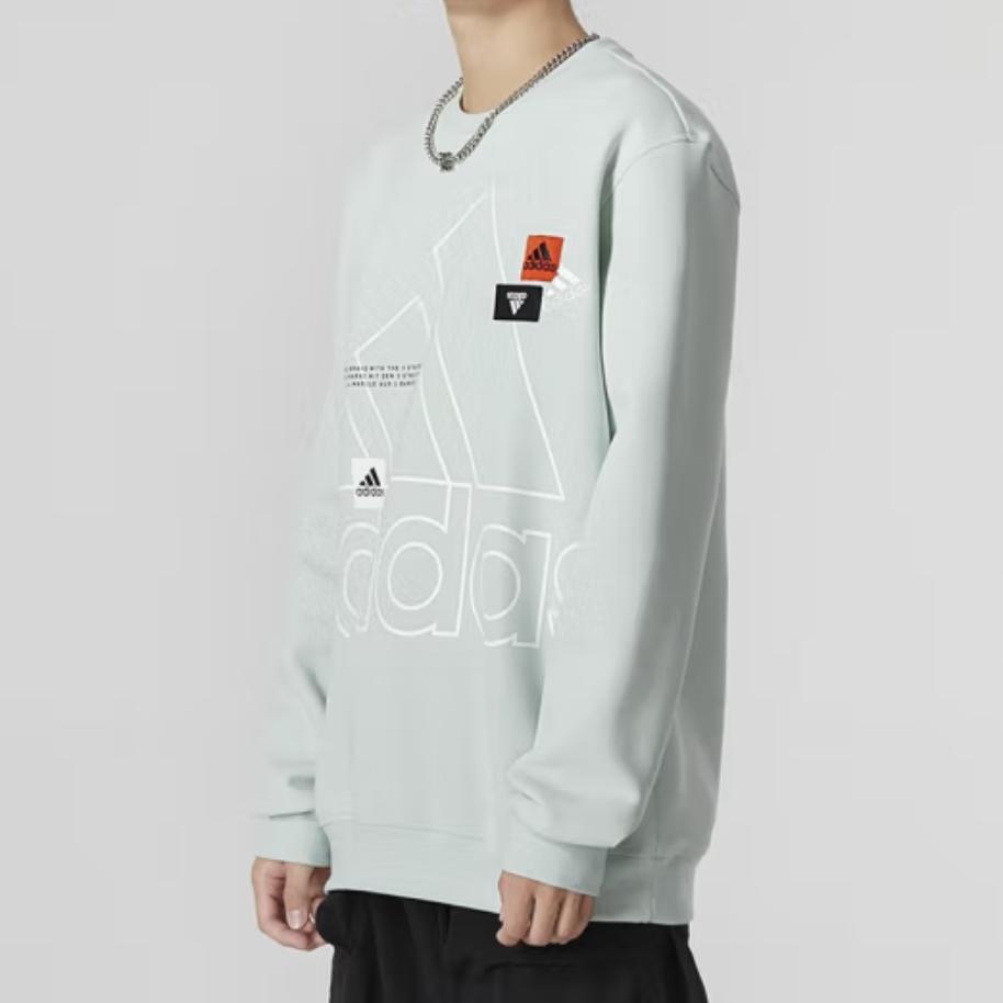 Adidas Simple Letter Large Logo Print Athletic Casual Round Neck Sweatshirt Men Sweatshirt Linen-Green HP1434