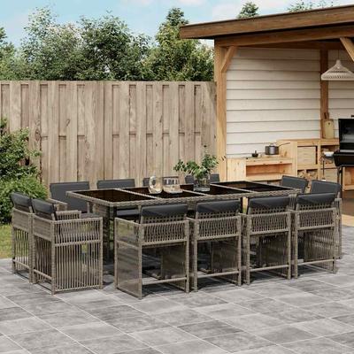 Vidaxl 13-Cz. Garden Furniture Set With Cushions, Grey Rattan Pe
