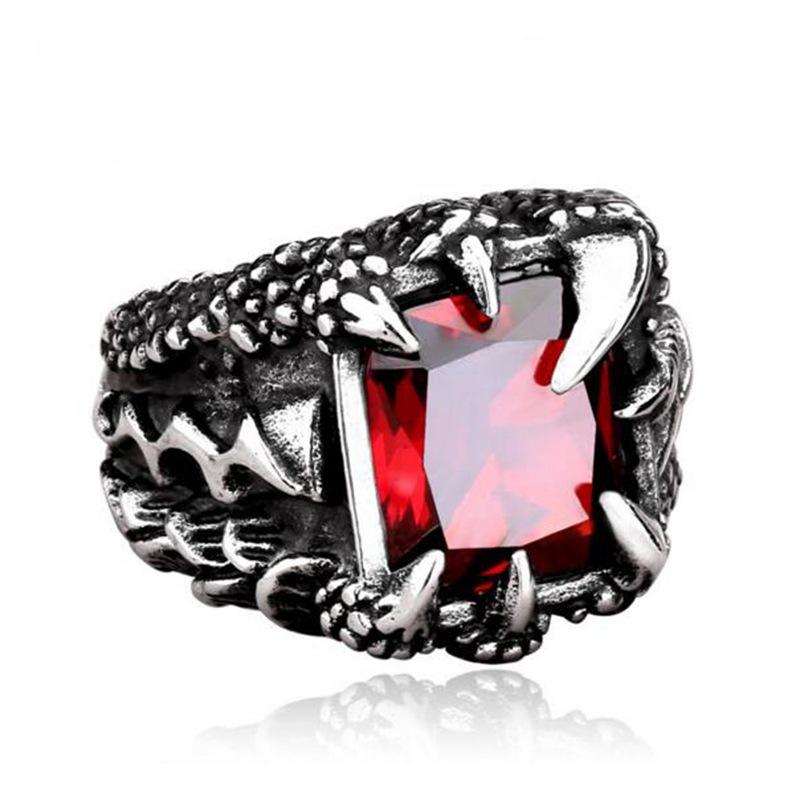 Majestic Vintage Ruby Dragon Claw Ring Stainless Steel Dragon Gemstone Ring