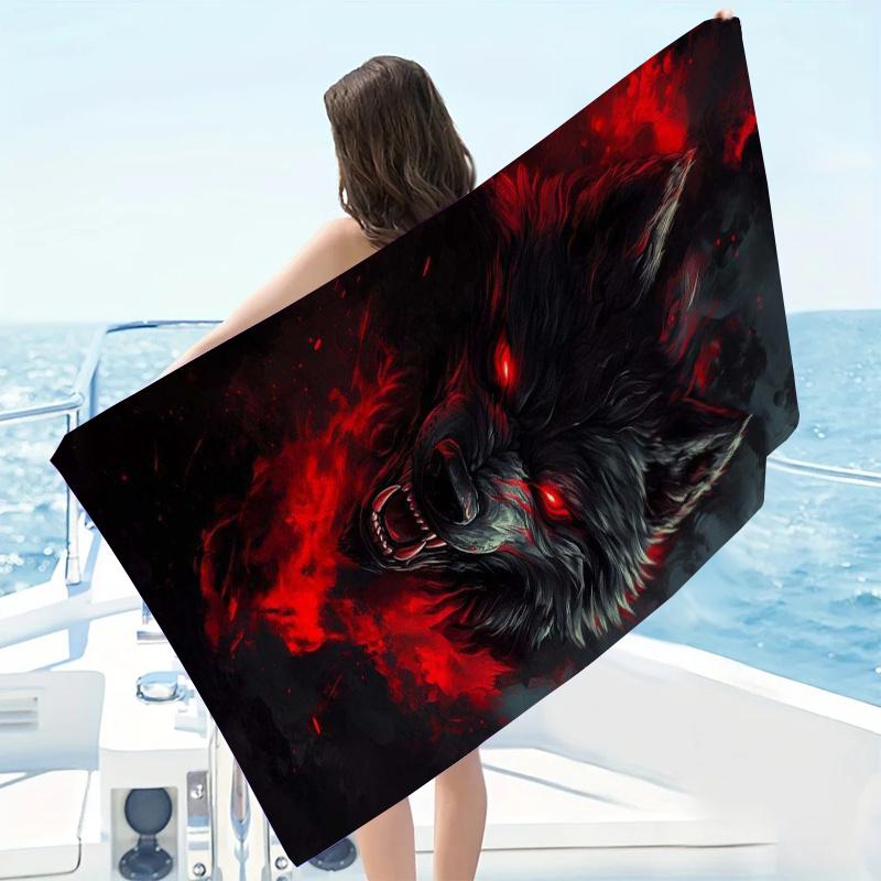 Wolf King Artistic Beach Towel, Cool Melancholic Animal Print Quick-Dry Sand-Free Microfiber Bath Towel for Travel and Swim