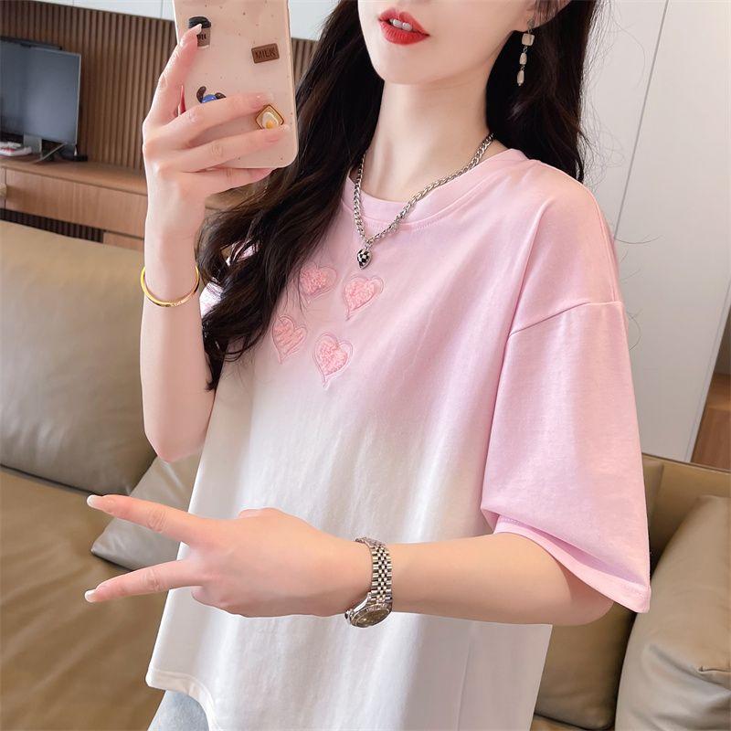 

Женские топы с коротким рукавом, цветной блок, вышивка Love, повседневная футболка, летний дышащий хлопок, стильный короткий топ для леди 2XL