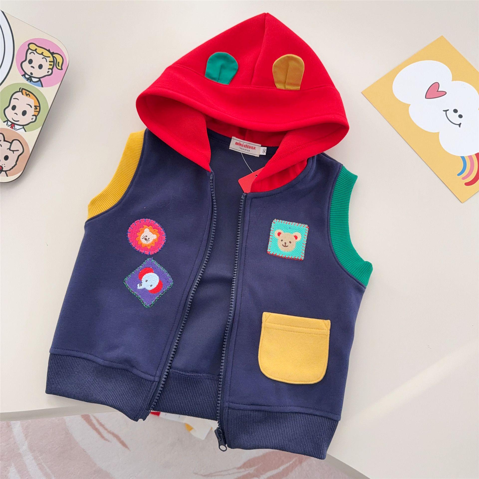 

Jimo 2026 Spring Unisex Cartoon Bear Hooded Vest for Kids 120 cm темно-синього кольору