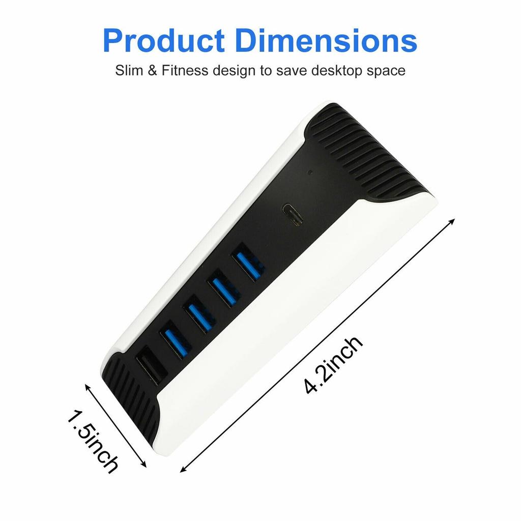 USB C Hub, 5 In 1 USB Hub High‑Speed Expansion Adapter with USB3.0 Type‑C Ports for PS5 Console, Support 4 USB Data Output Ports