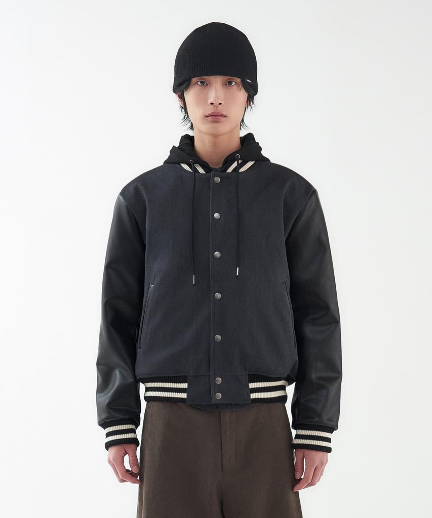 Lundy Tone Corduroy Varsity Jacket - Black