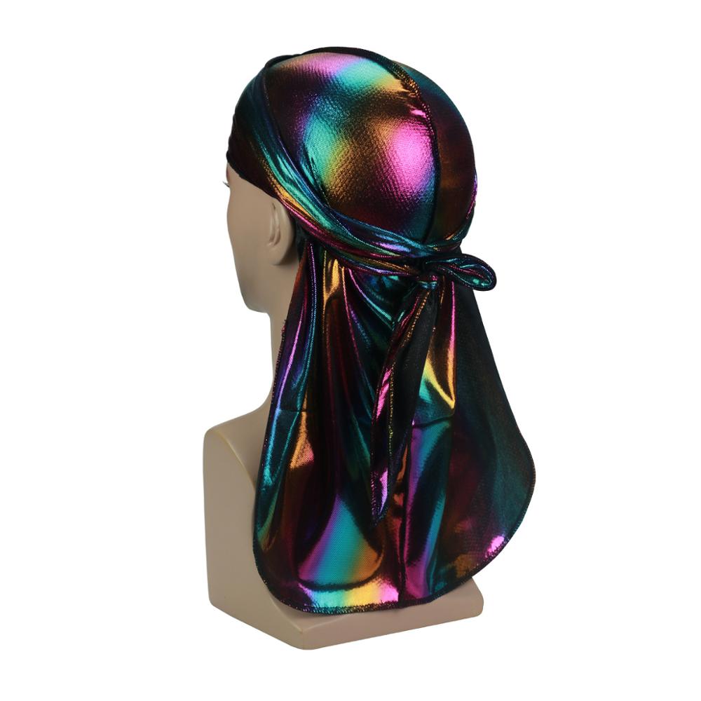 Yto Scarf Men's Fashion Colorful Durag Wave Caps Sparkly Silky Durags Turban Hat Hip-Hop Bandana Headwrap Long Tail Pirate Hats