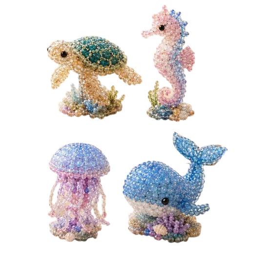 Tiny 3D Beaded Animal DIY Kit, Cute Mini Sea Life Beads Embroidery Kit, Handmade Bead Art Craft Making Set for Adults, Craft Lovers