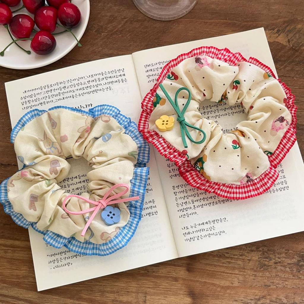 Plaid Lace Bear & Rabbit Bow Hair Tie Set