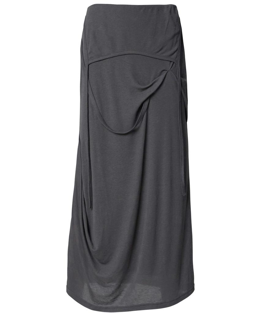 Peulleeoeob Asymmetrical Draped Long Skirt (Fl-263_Dark Gray)