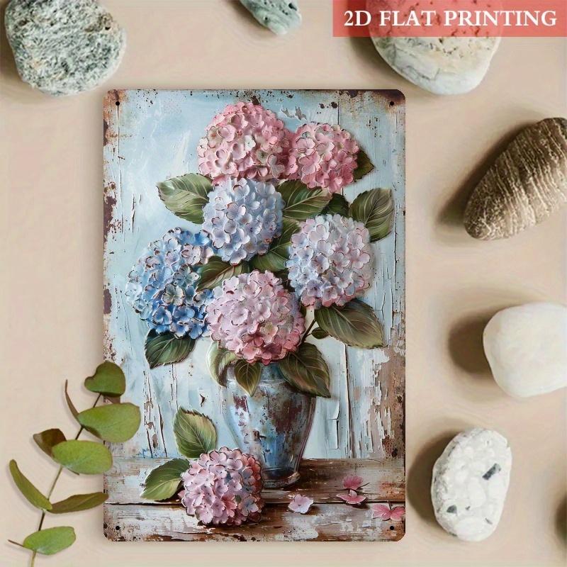 

HD Tin Sign Vintage Hydrangea Flower Wall Decor Retro Rustic Pink Blue Hydrangea Vase Art Metal Tin Sign for Home Garden Decor 20x30cm（7.8x11.8inch）