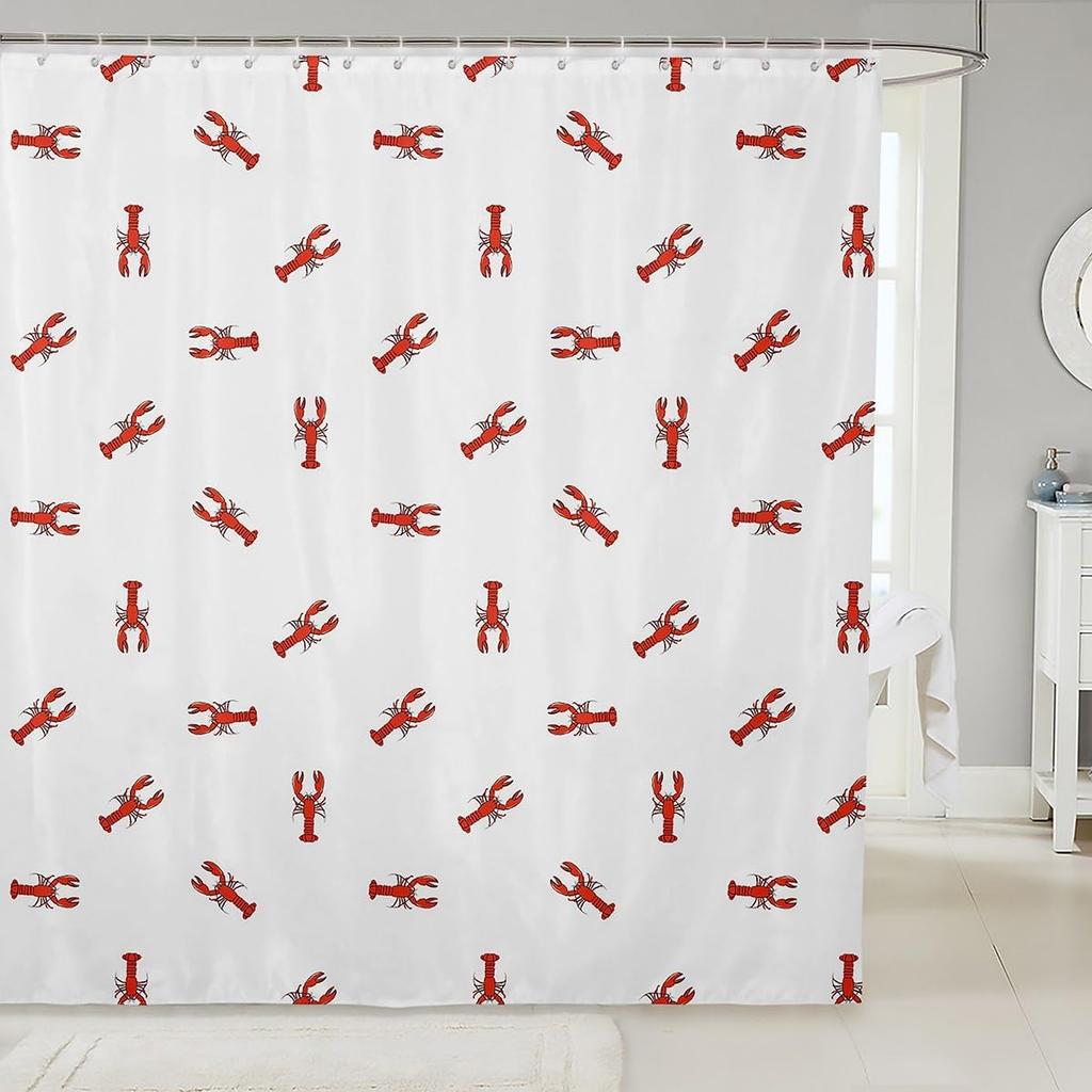 Lobster Shower Curtain Nautical Bathroom Shower Curtain Sets Retro Cartoon Ocean Stripes Marine Life Sea Wild Animals Fabric