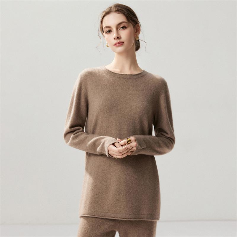 Lekasha Cashmere Mid-Length Loose Round Neck Sweater