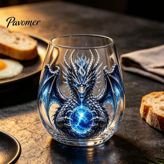 Stylish Beverage Container Dragon Pattern Glass Water Cup, Lead-free Drinking Glass, Mythical Creature Themed Cup for Iced Drinks Home Office
