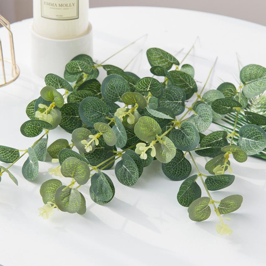 20/100PCS Green Fake Plants Silk Eucalyptus Leaf Christmas Decorations Vases Home Garden Wedding Scrapbooking Artificial Flowers