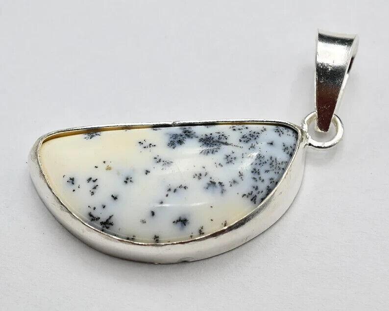 925 Sterling Silver Necklace Natural Dendrite Opal Gemstone Pendant