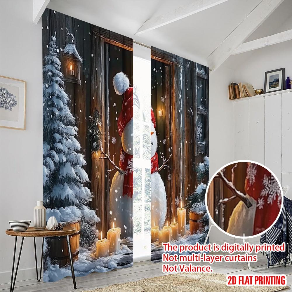 2pcs,2D Plane Printing Curtains Digital Printed Snowman Christmas Winter Door 100% Polyester (without Rod) All Seasons Use for